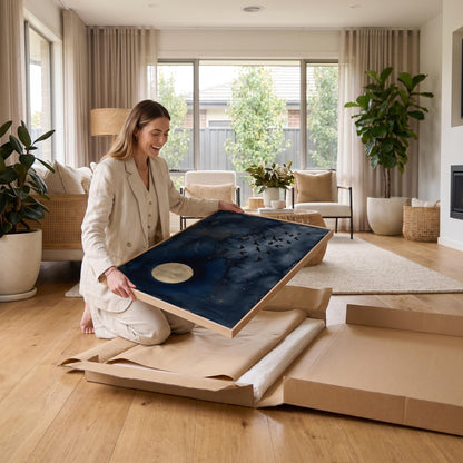 Cranes and Moon Canvas Wall Art