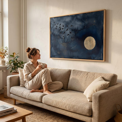 Cranes and Moon Canvas Wall Art