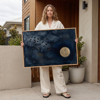 Cranes and Moon Canvas Wall Art