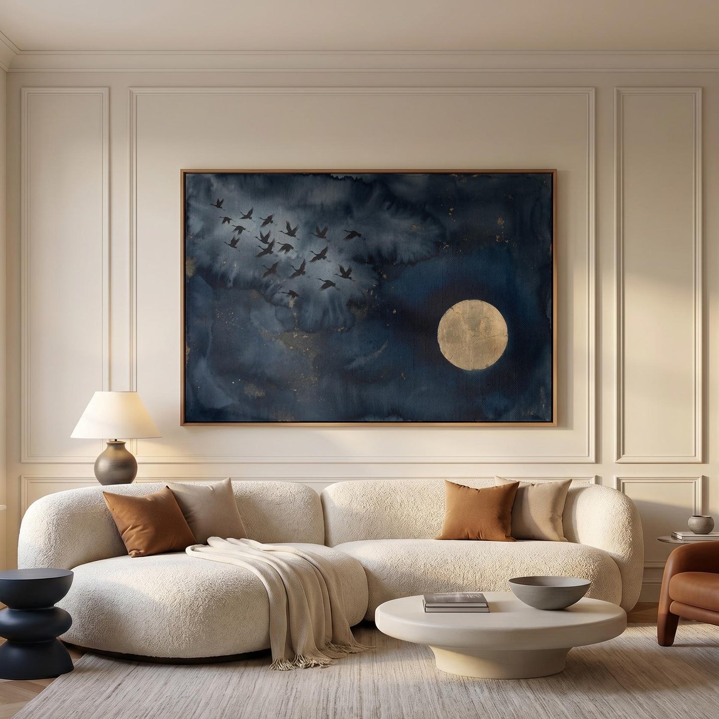 Cranes and Moon Canvas Wall Art