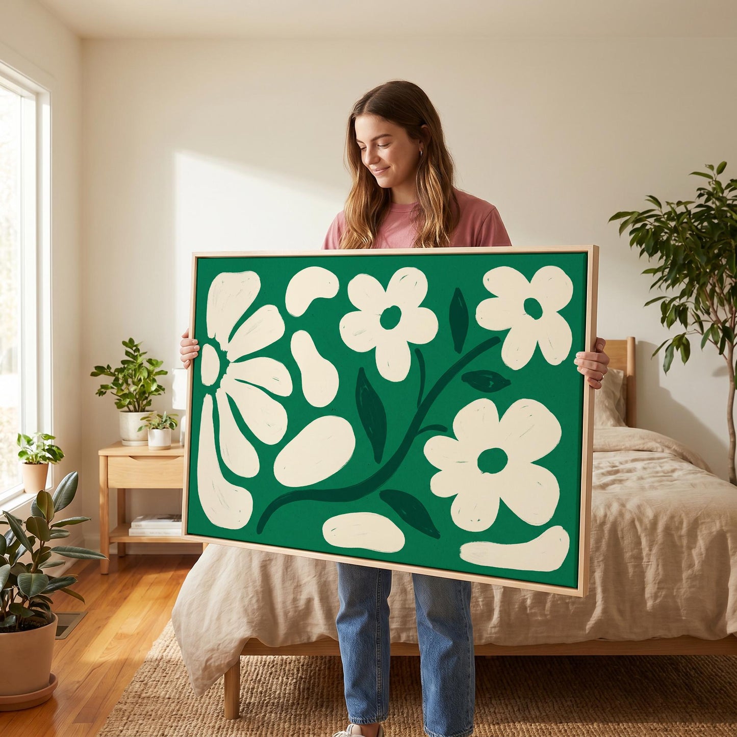 Retro Daisy Flowers Canvas Wall Art