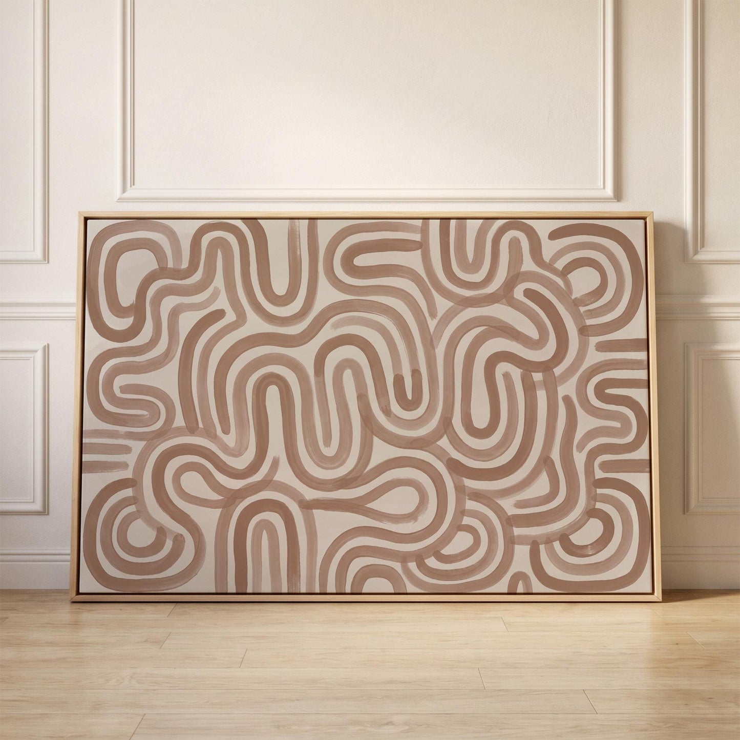 Abstract Line Art Canvas Wall Beige Mocha Brown Minimalist Print