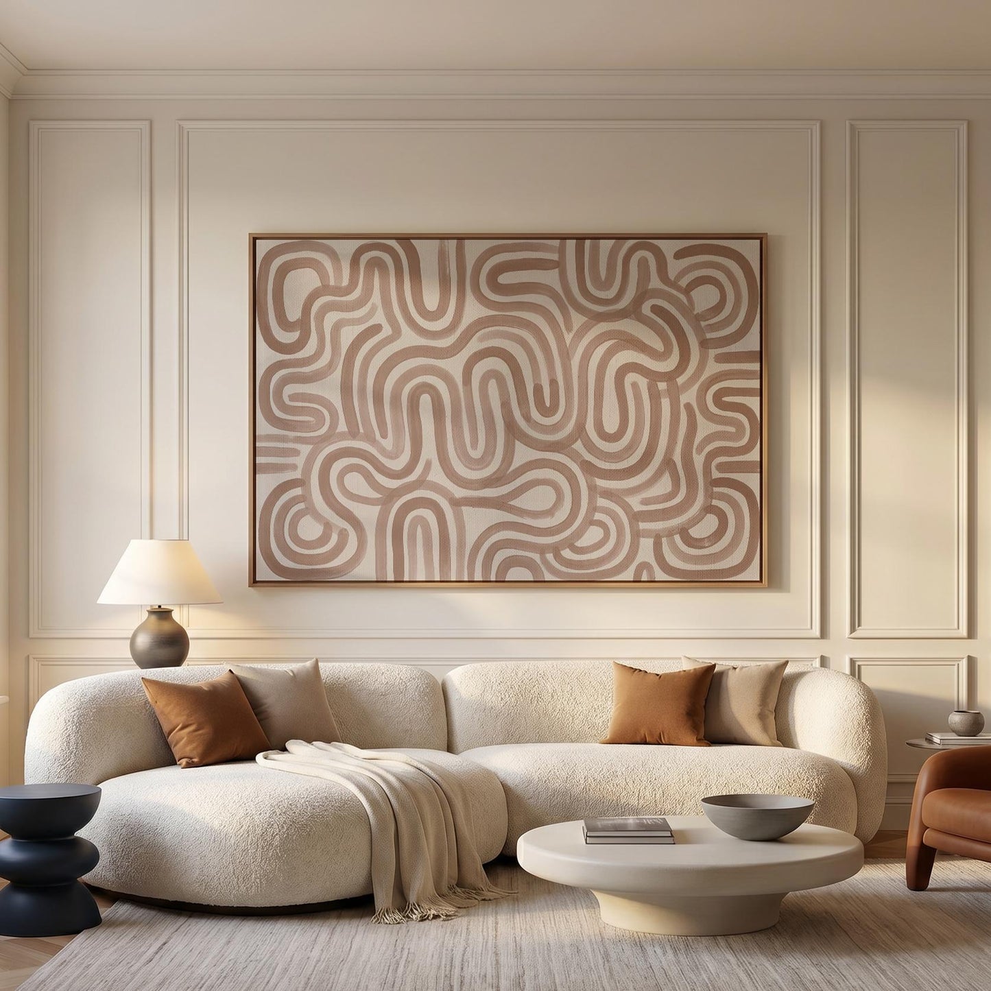Abstract Line Art Canvas Wall Beige Mocha Brown Minimalist Print