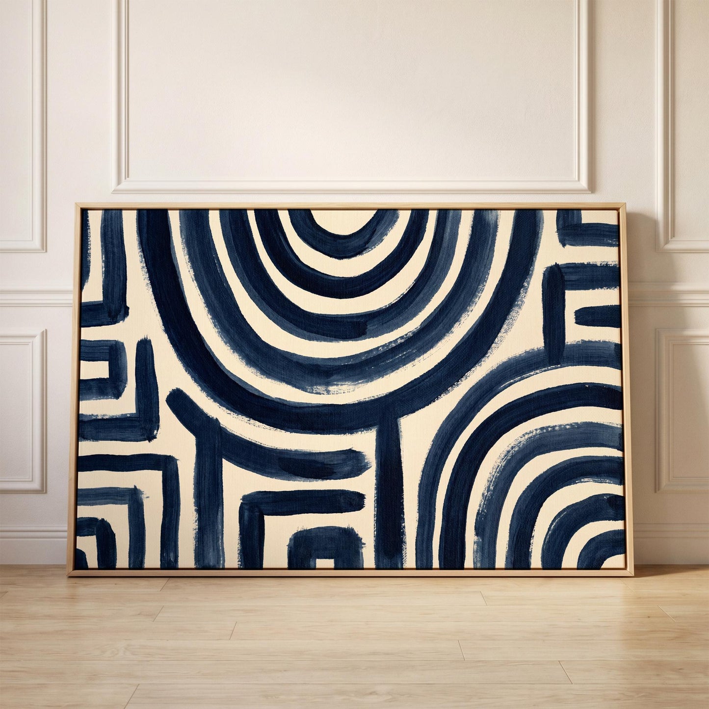 Navy Abstract Lines Canvas Wall Art