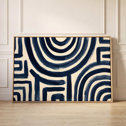 Navy Abstract Lines Canvas Wall Art