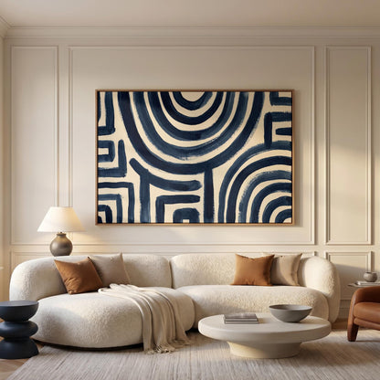 Navy Abstract Lines Canvas Wall Art