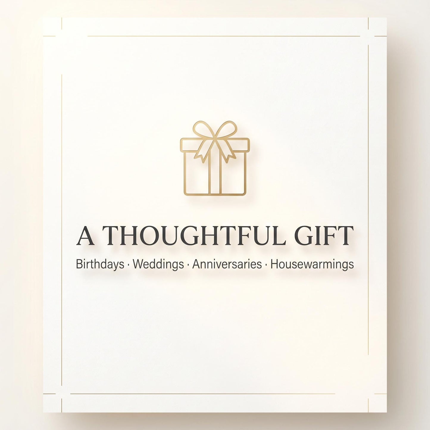 a logo for a company called "A Thoughtful Gift", which offers services related to birthdays, weddings, anniversaries, and housewarming parties.