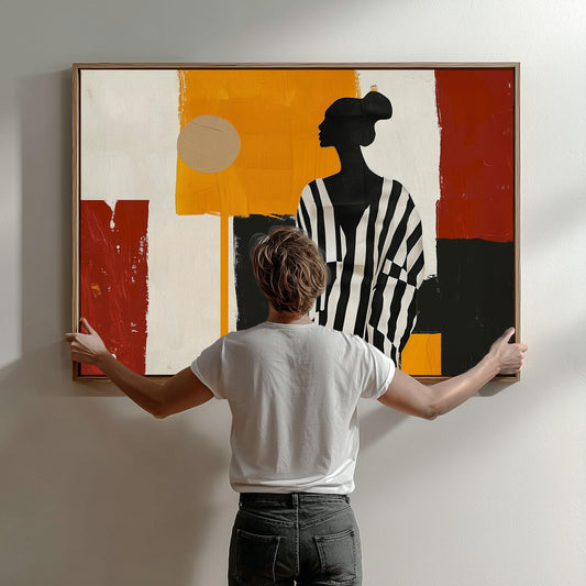 Modern Canvas Wall Art - Striped Woman with Geometric Background