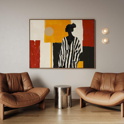 Modern Canvas Wall Art - Striped Woman with Geometric Background