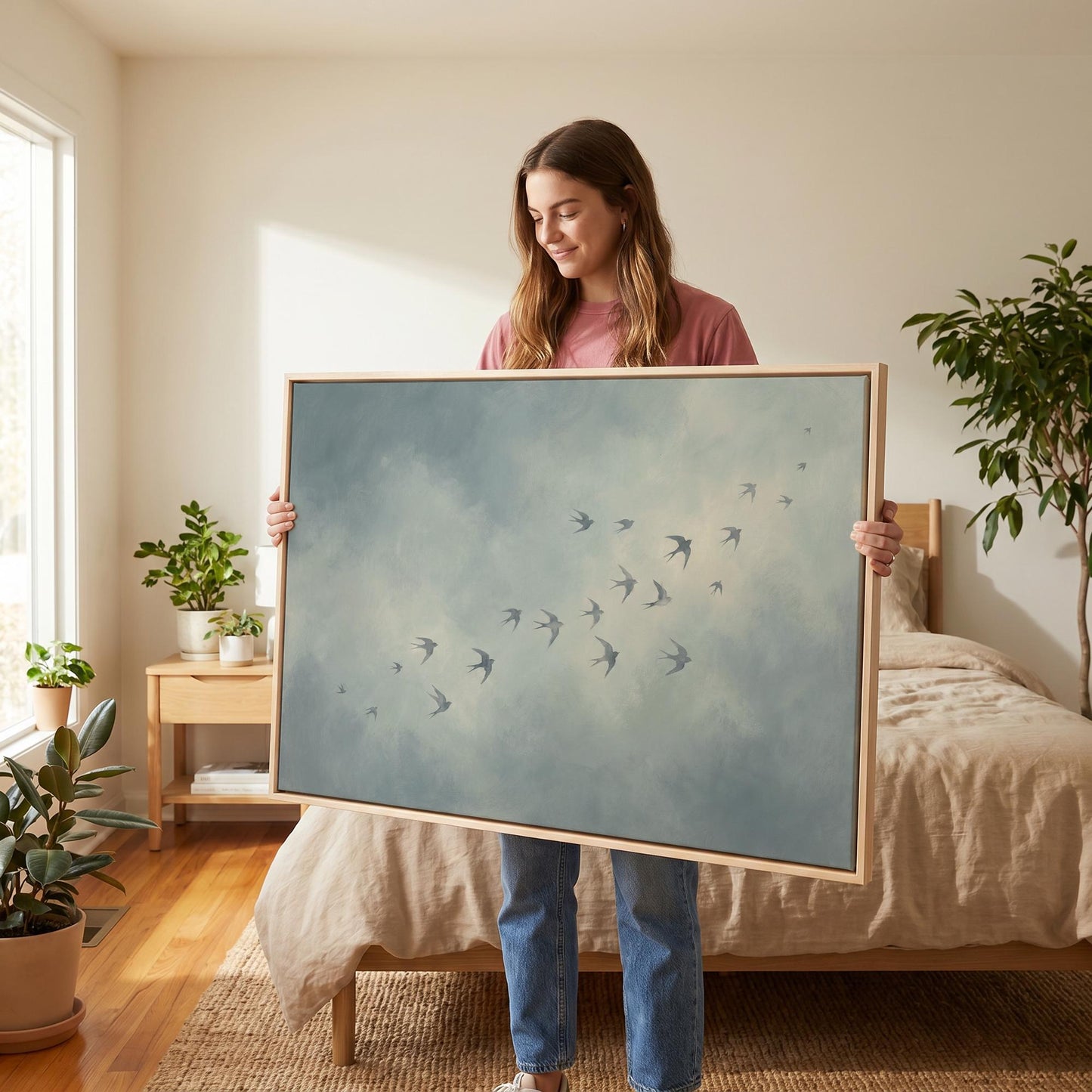 Swallows in Flight Canvas Wall Art