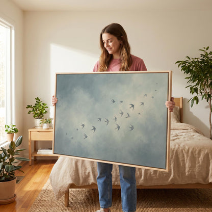 Swallows in Flight Canvas Wall Art
