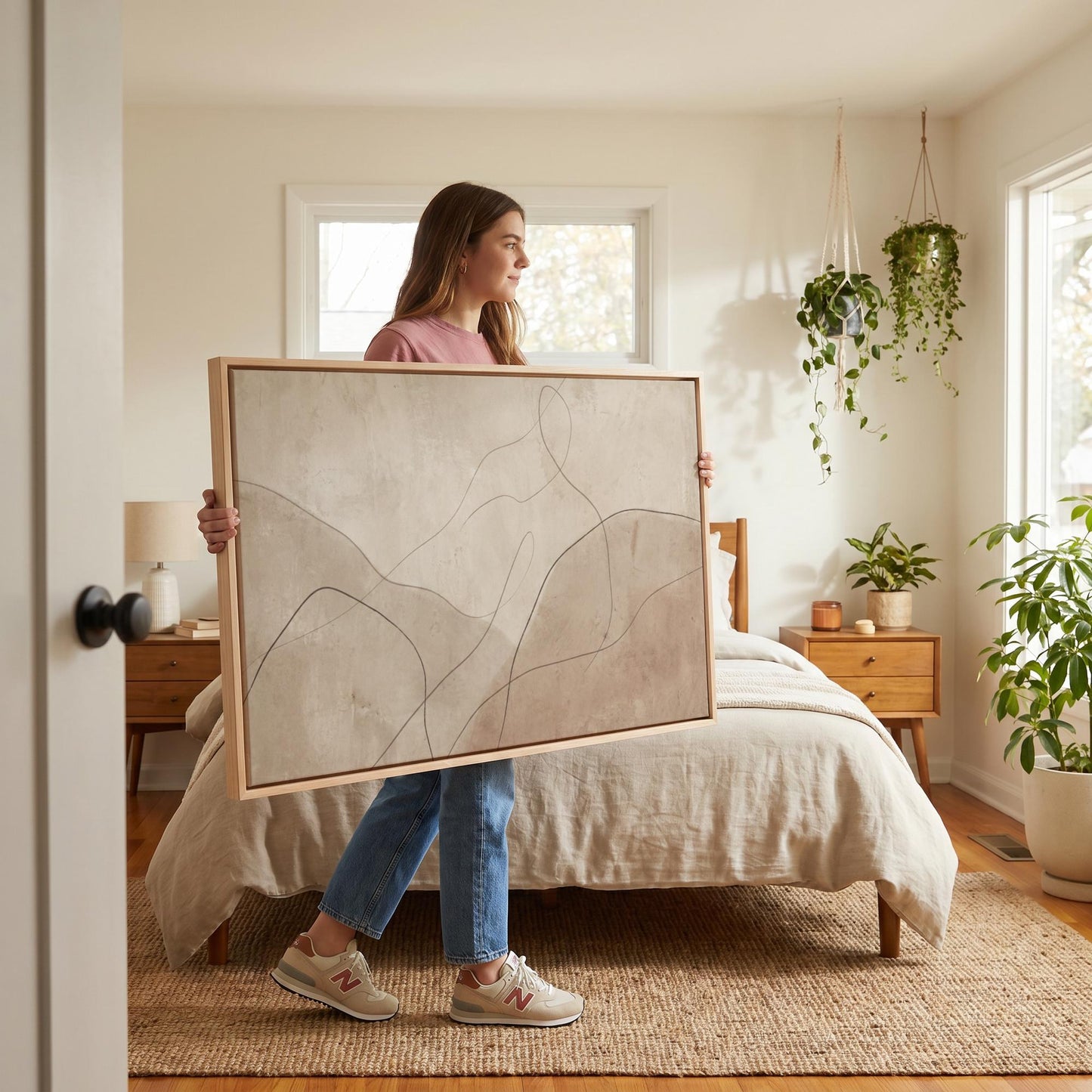 Abstract Line Art Canvas Wall Beige Brown Minimalist Print