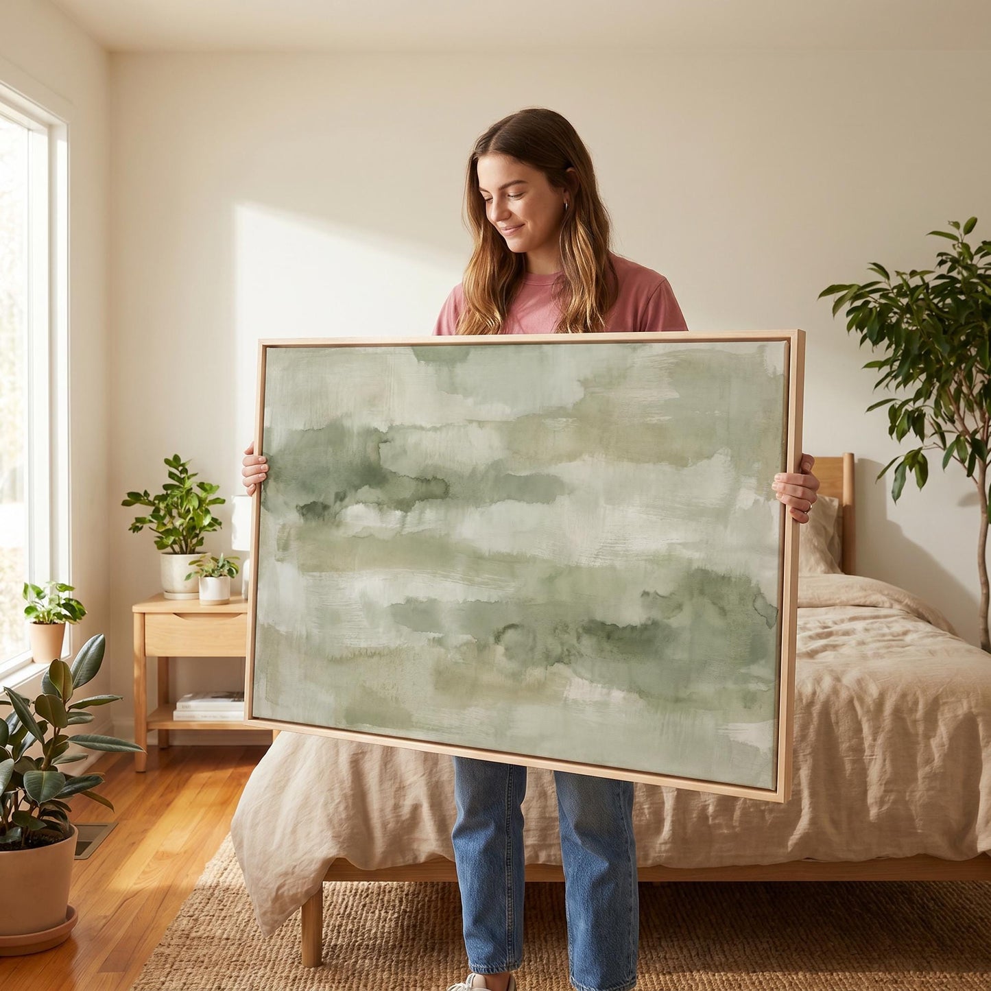 Sage Green Abstract Canvas Wall Art