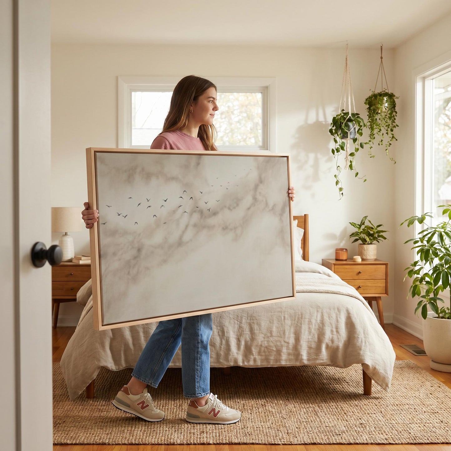 Birds in Cloudy Sky Canvas Wall Art