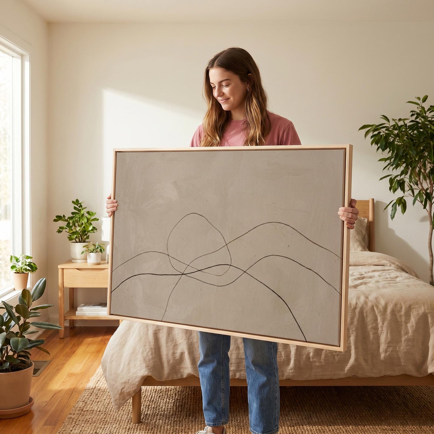 Abstract Line Art Canvas Wall Beige Minimalist Print