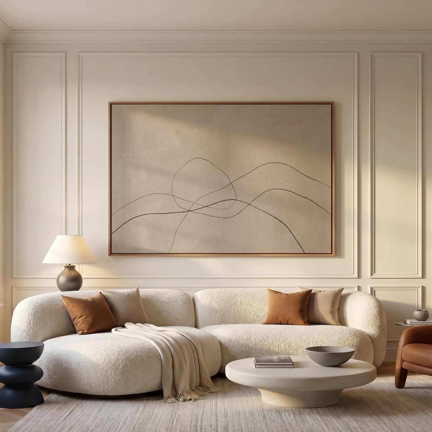 Abstract Line Art Canvas Wall Beige Minimalist Print
