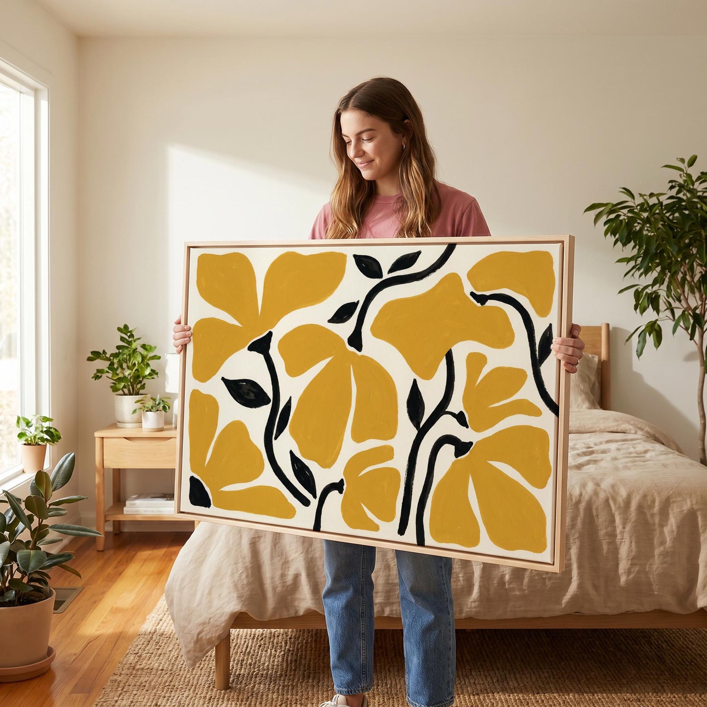 Mustard Floral Canvas Wall Art