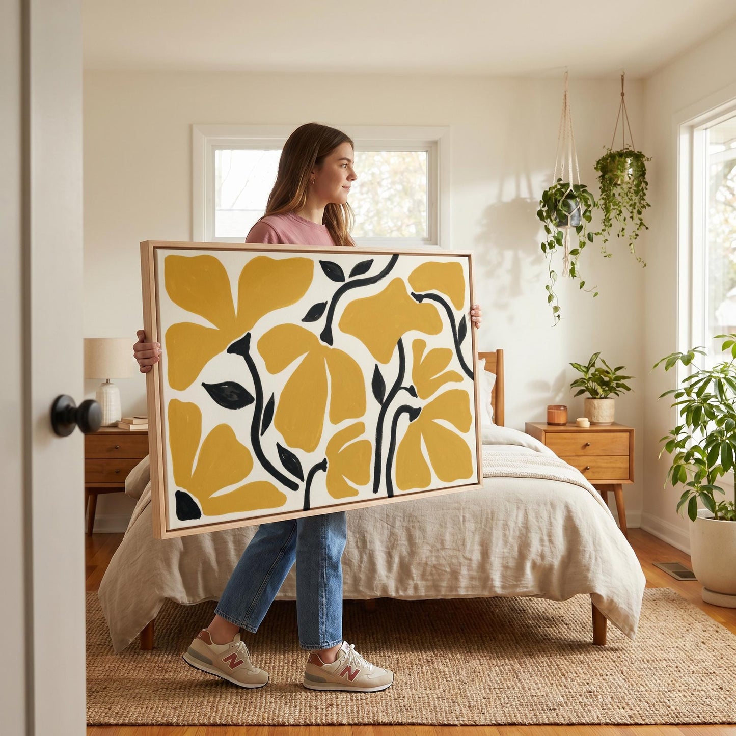 Mustard Floral Canvas Wall Art