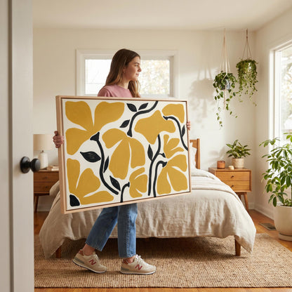 Mustard Floral Canvas Wall Art