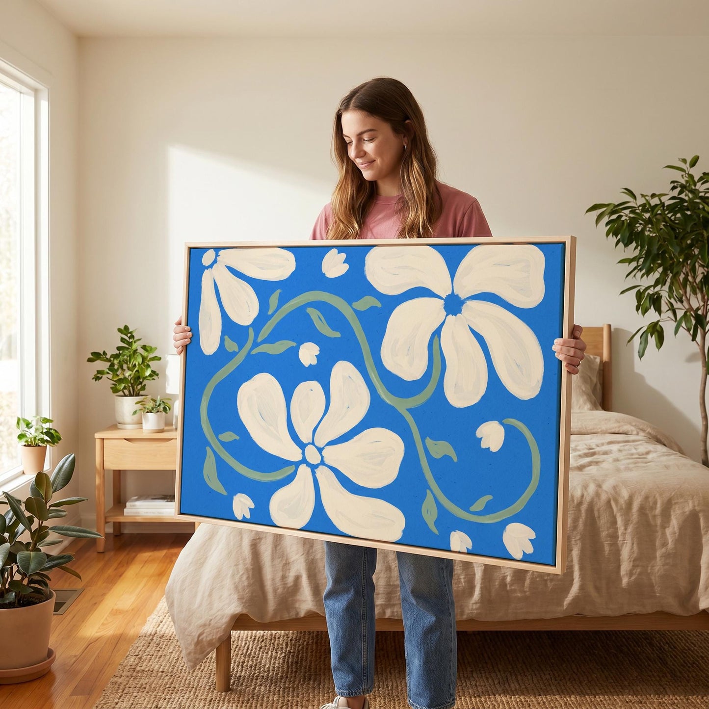 White Floral Canvas Wall Art