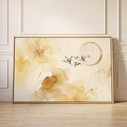 Cranes and Flowers Canvas Wall Art