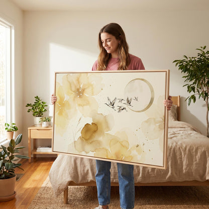 Cranes and Flowers Canvas Wall Art