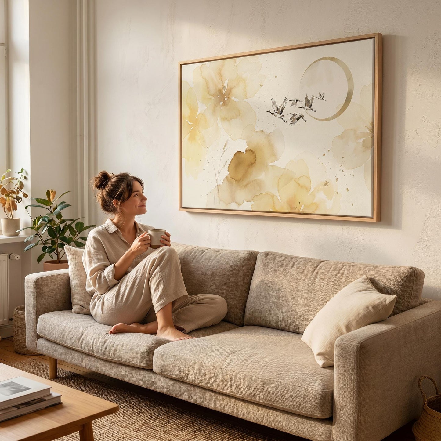 Cranes and Flowers Canvas Wall Art