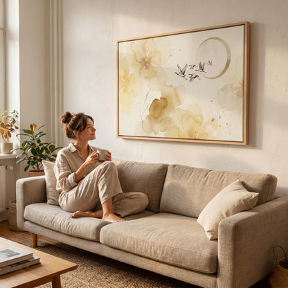 Cranes and Flowers Canvas Wall Art