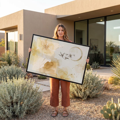 Cranes and Flowers Canvas Wall Art