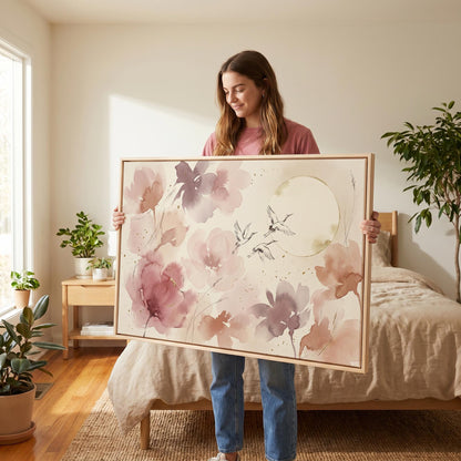 Floral Cranes Canvas Wall Art
