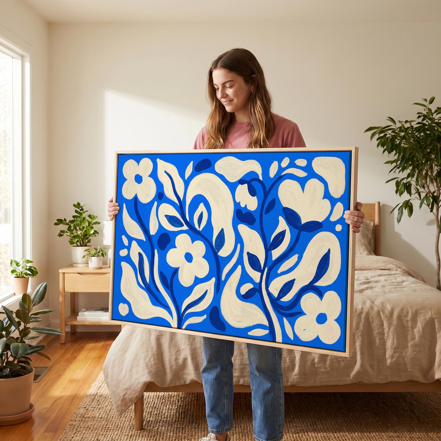 Blue Floral Canvas Wall Art