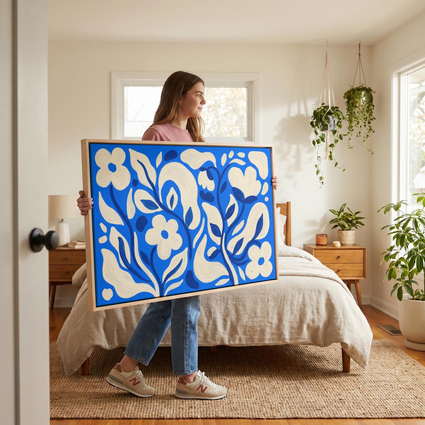 Blue Floral Canvas Wall Art
