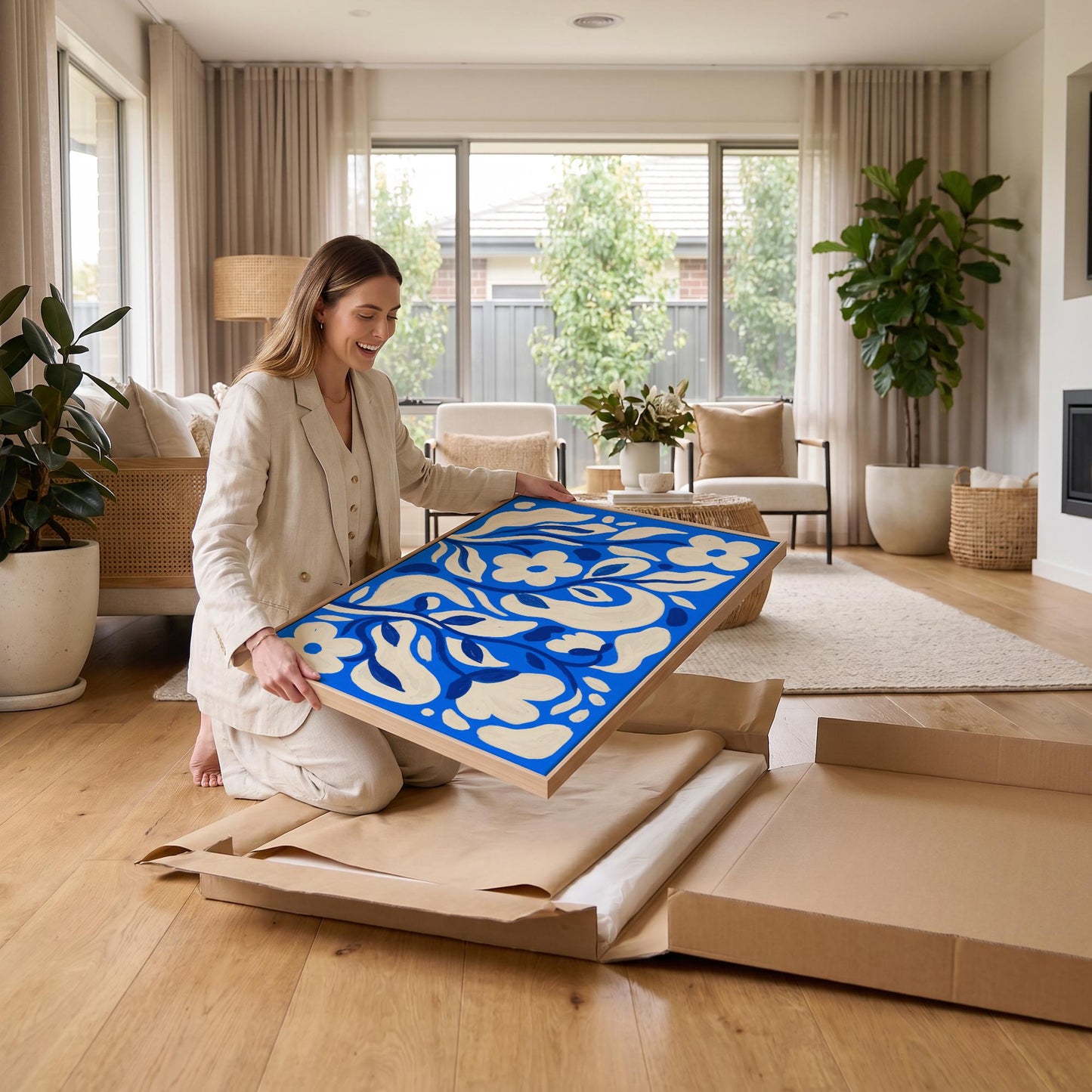 Blue Floral Canvas Wall Art
