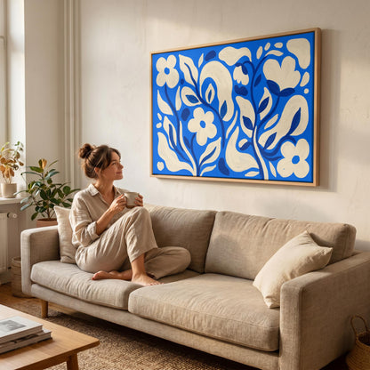 Blue Floral Canvas Wall Art