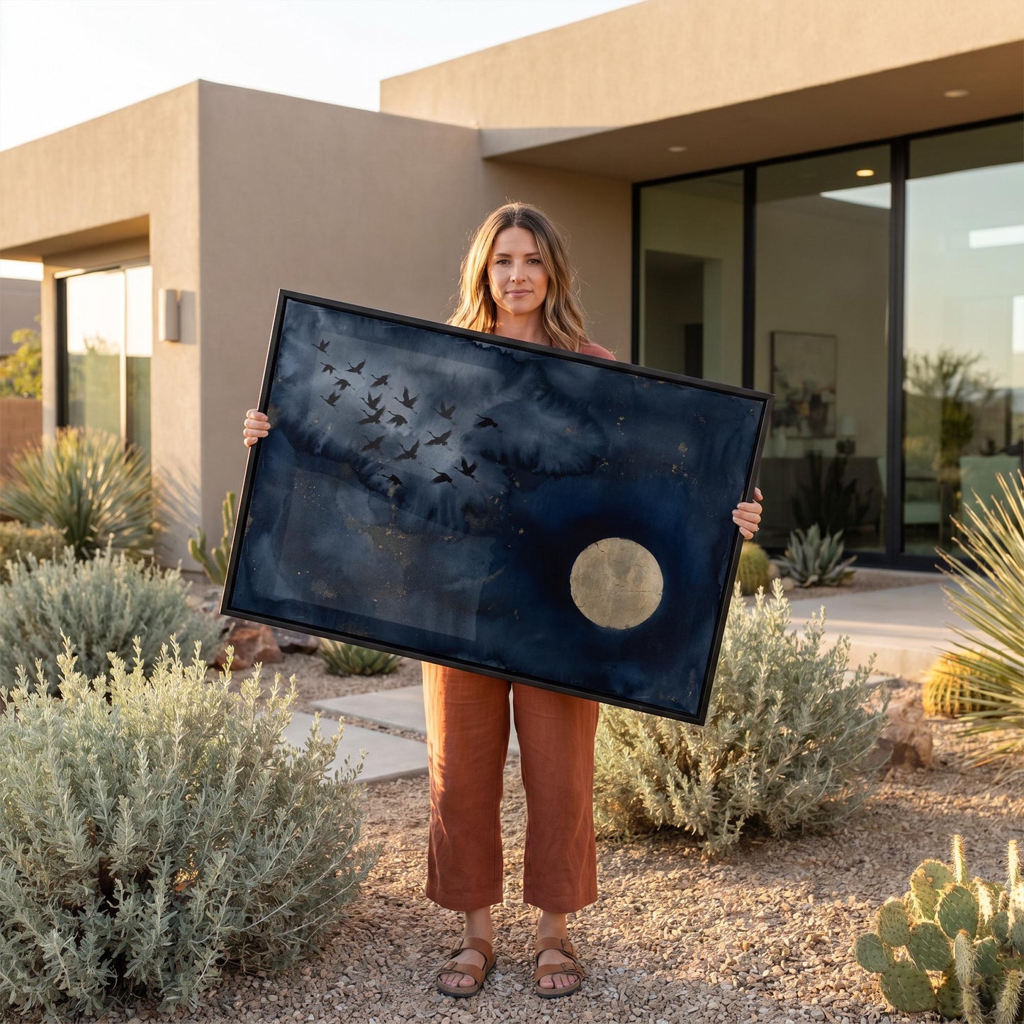 Cranes and Moon Canvas Wall Art