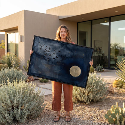 Cranes and Moon Canvas Wall Art