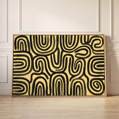 Abstract Line Art Canvas Wall Yellow Black Bold Swirl Print