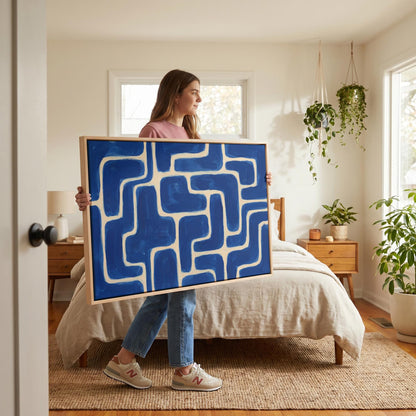 Blue Abstract Maze Canvas Wall Art