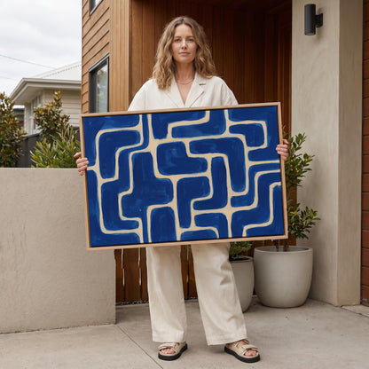 Blue Abstract Maze Canvas Wall Art