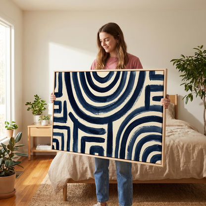 Navy Abstract Lines Canvas Wall Art