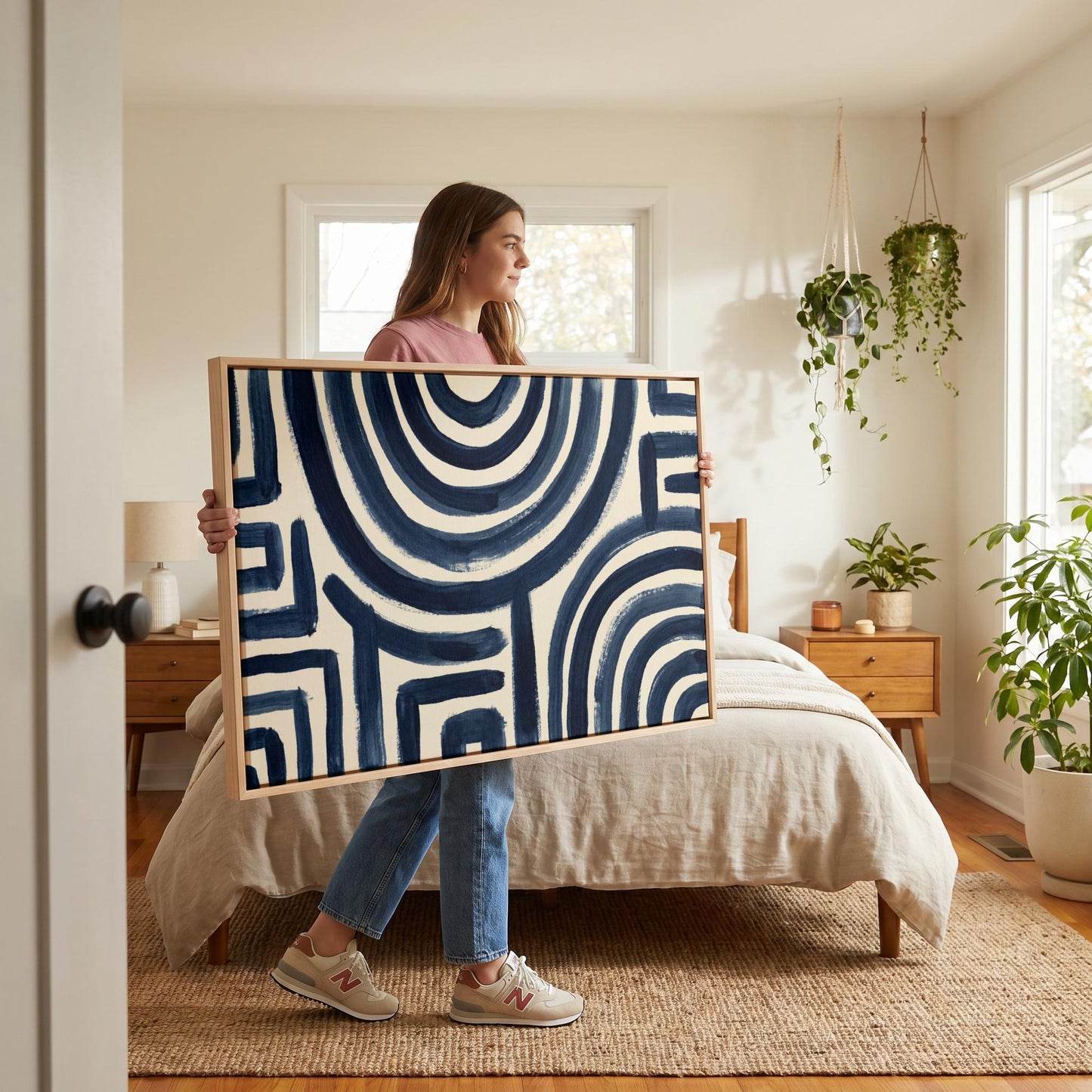 Navy Abstract Lines Canvas Wall Art