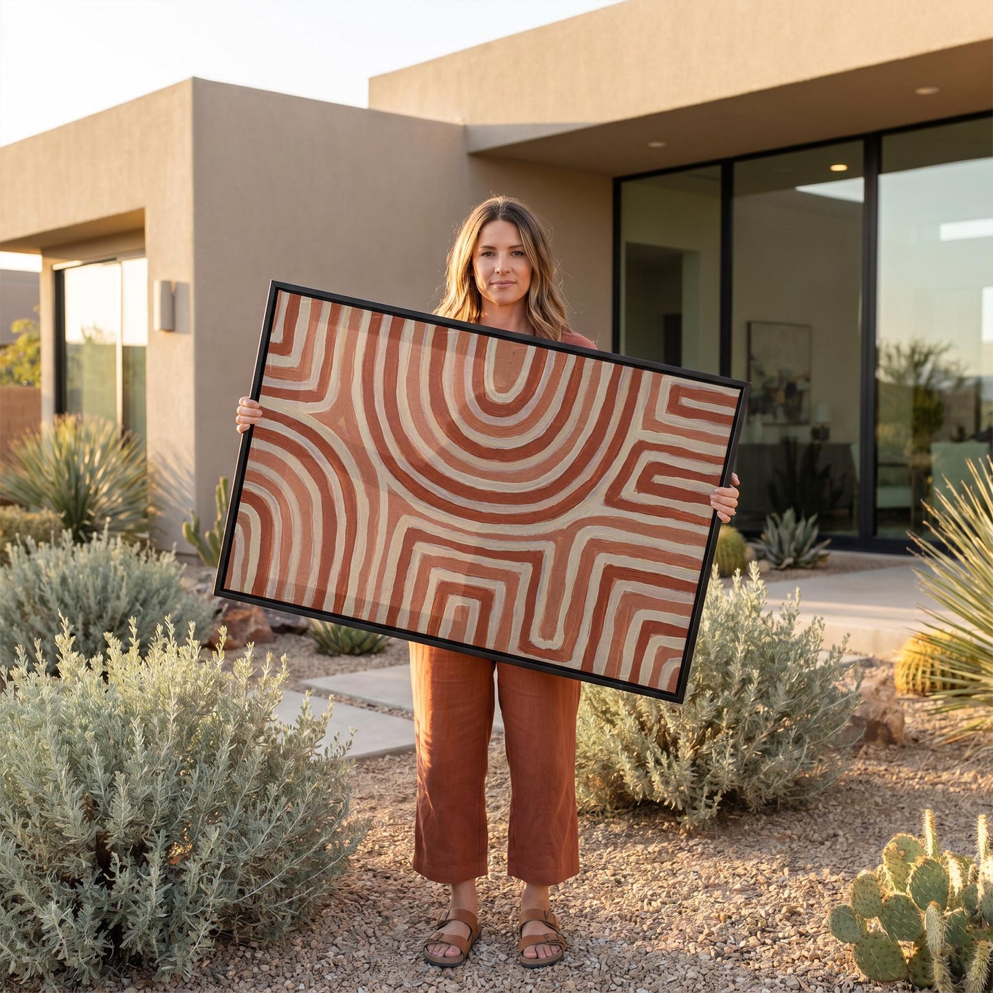 Terracotta Abstract Lines Canvas Wall Art