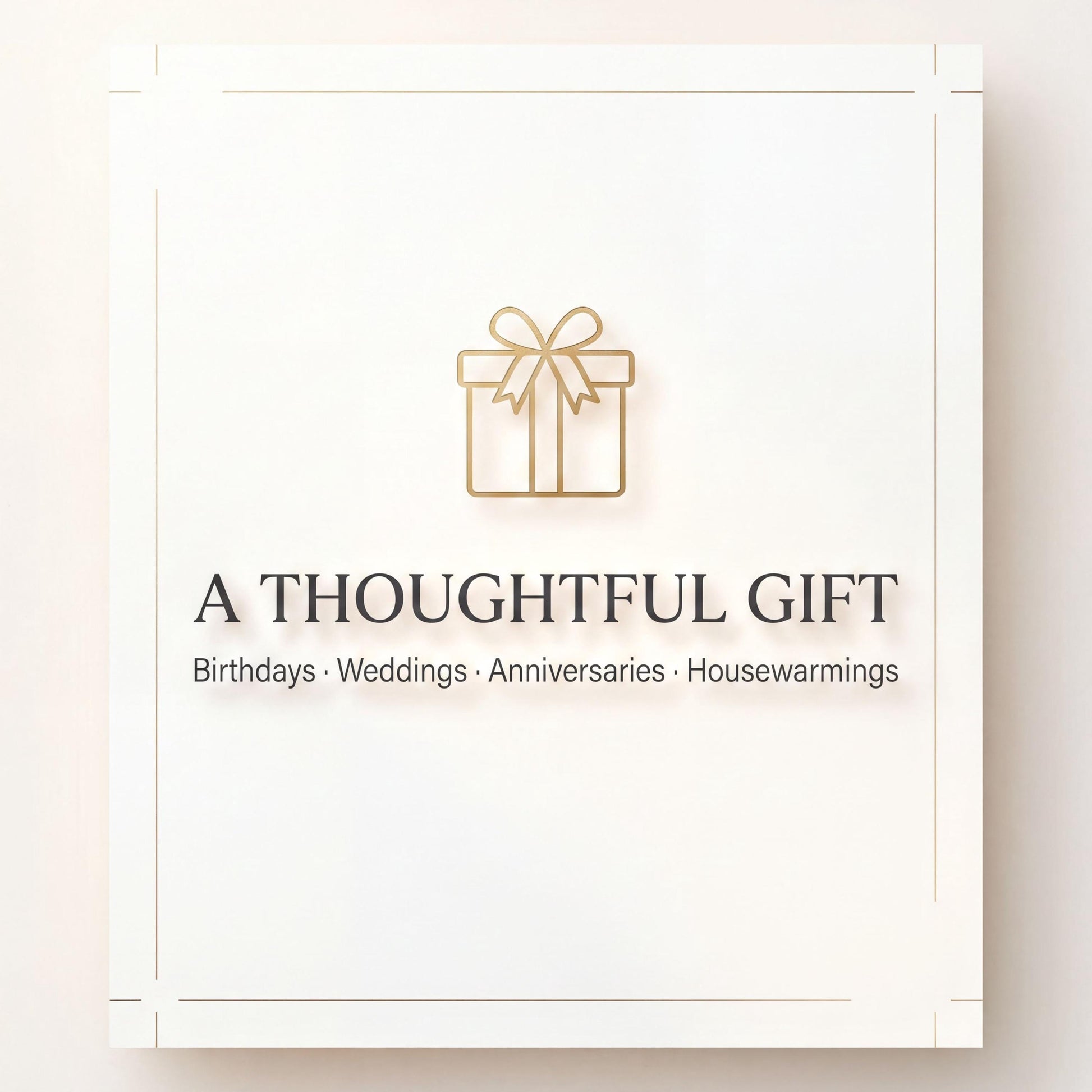 a logo for a company called "A Thoughtful Gift", which offers services related to birthdays, weddings, anniversaries, and housewarming parties.