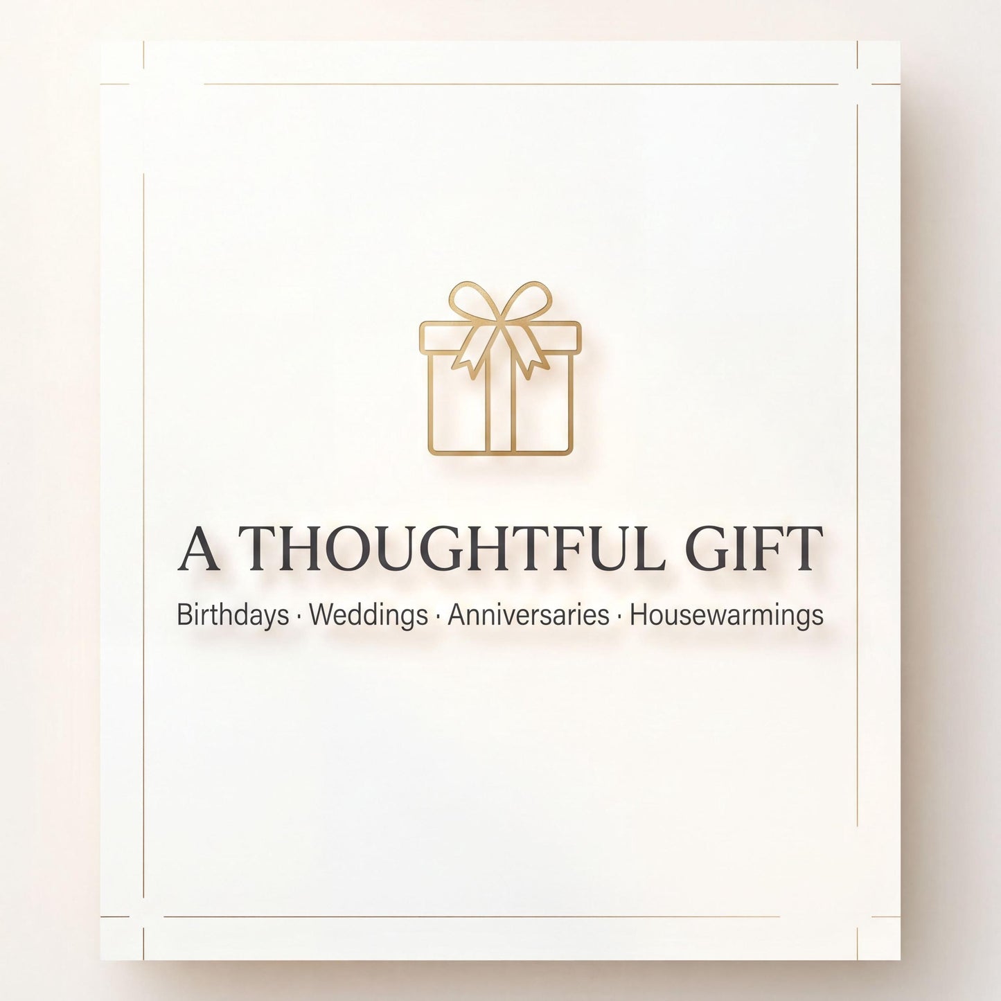 a logo for a company called "A Thoughtful Gift", which offers services related to birthdays, weddings, anniversaries, and housewarming parties.