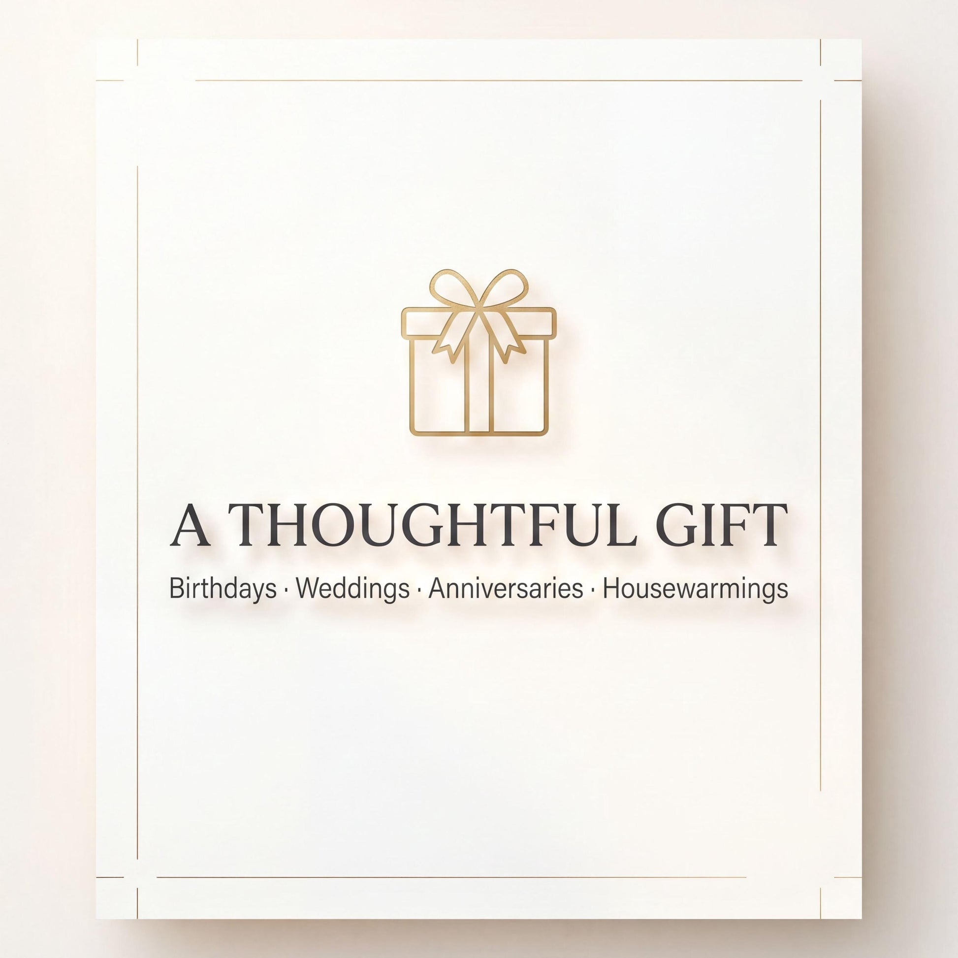 a logo for a company called "A Thoughtful Gift", which offers services related to birthdays, weddings, anniversaries, and housewarming parties.