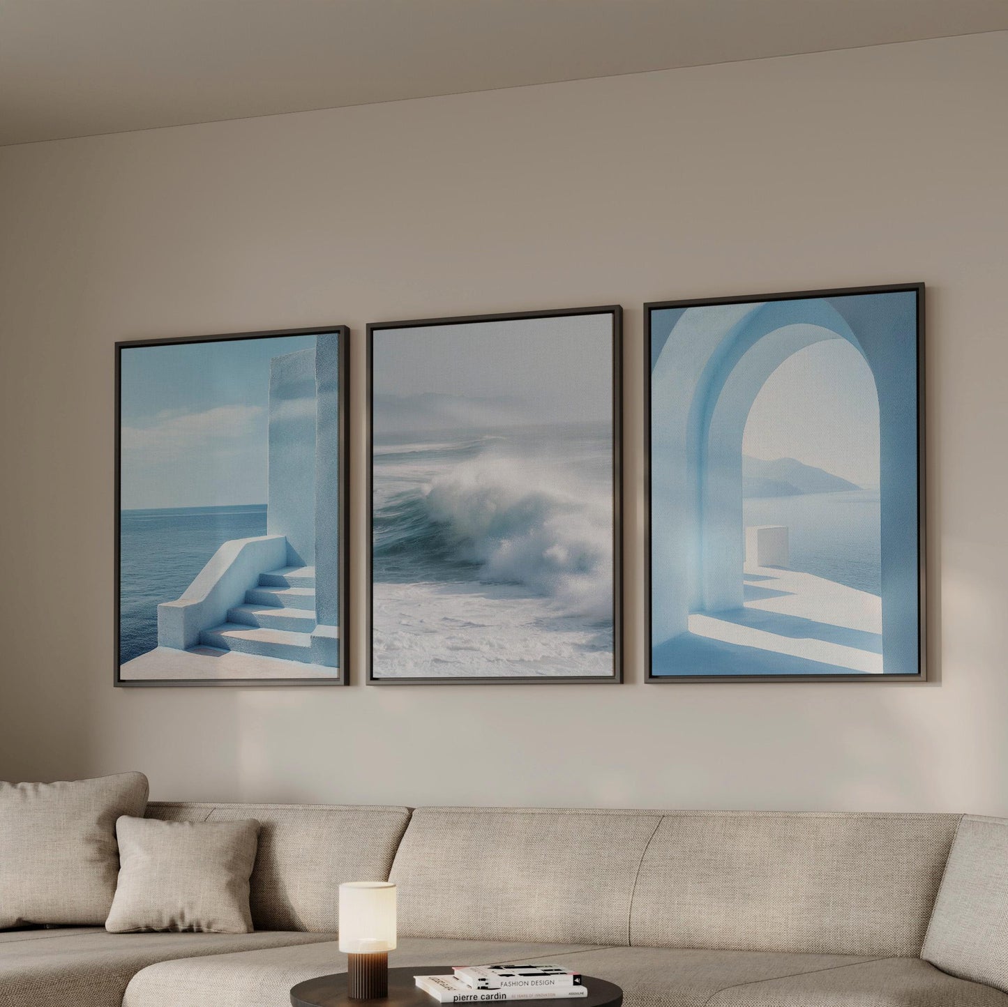 Wabi Sabi Ocean Canvas Floating Frame Set: Modern Abstract Wave Art