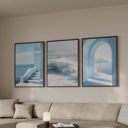 Wabi Sabi Ocean Canvas Floating Frame Set: Modern Abstract Wave Art