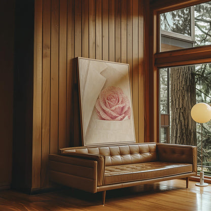 Blush pink rose with pearl beaded petals tucked into a cream pocket, canvas print presented in a light, minimal room