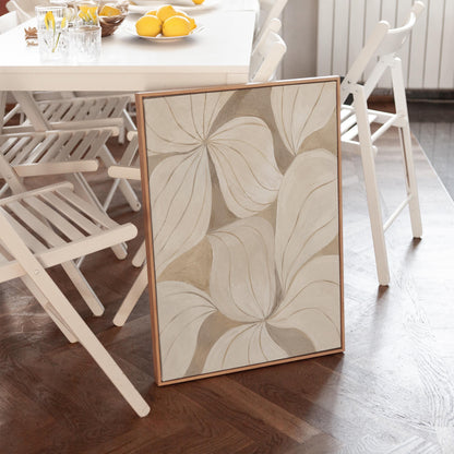 Soft cream petals drawn with thin outlines filling the frame, canvas print styled against a soft white wall