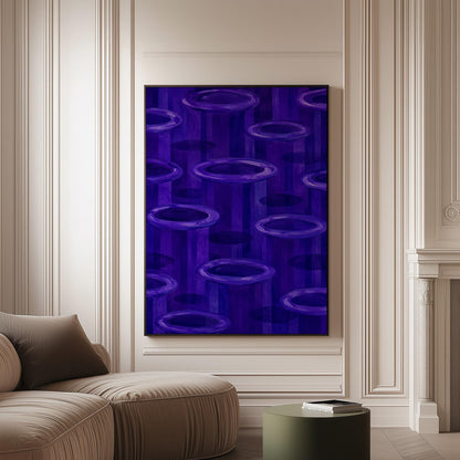 Rings emerging from deep violet and amethyst tones, canvas print on a softly lit wall in a calm interior